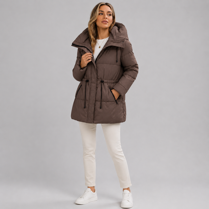 Eudora | Practical Mid-Length Padded Parka with Hood and Full-Length Zip