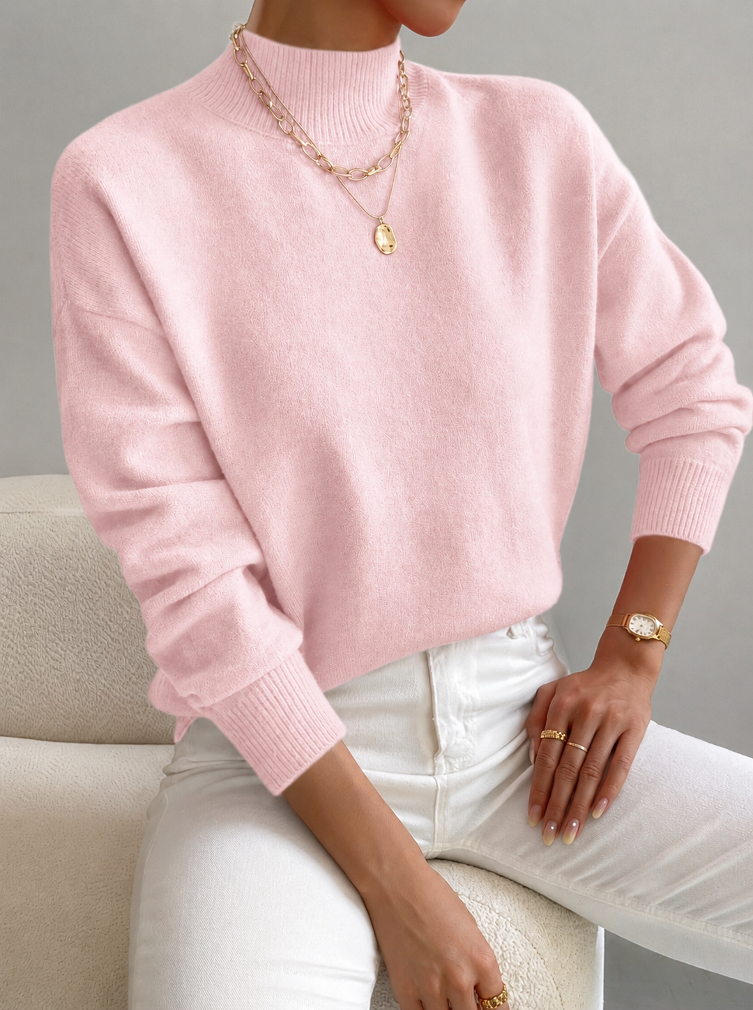 Laurel | Timeless High Neck Knit Turtleneck Sweater with Ribbed Cuffs