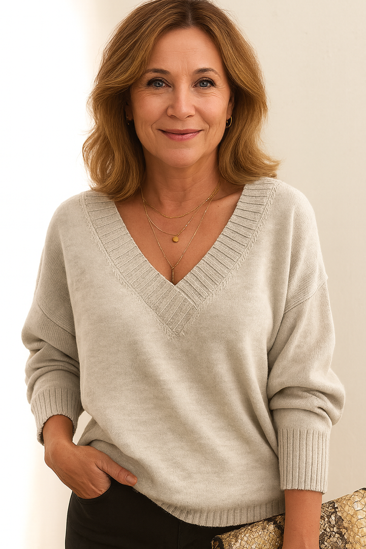 Women's Sweater V Neck Ribbed Long Sleeve Relaxed Fit Casual Everyday