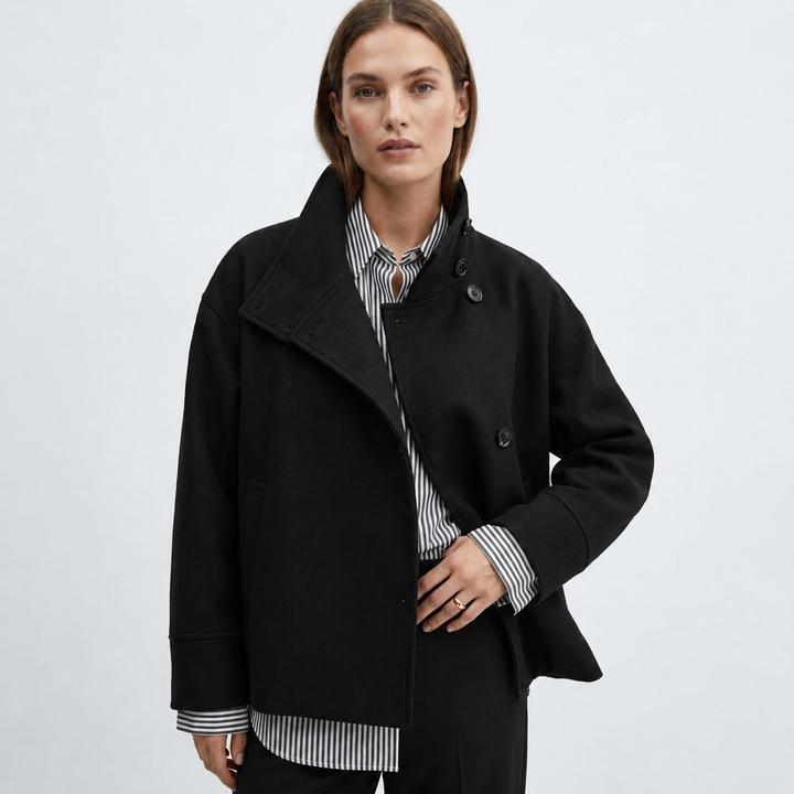 Thea | Relaxed Women's Wool Coat with Button Closure and High Neckline