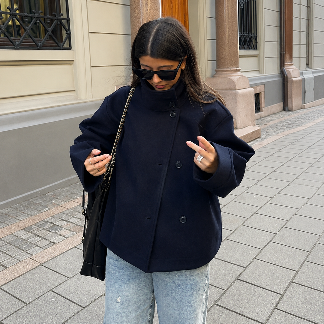 Thea | Relaxed Women's Wool Coat with Button Closure and High Neckline