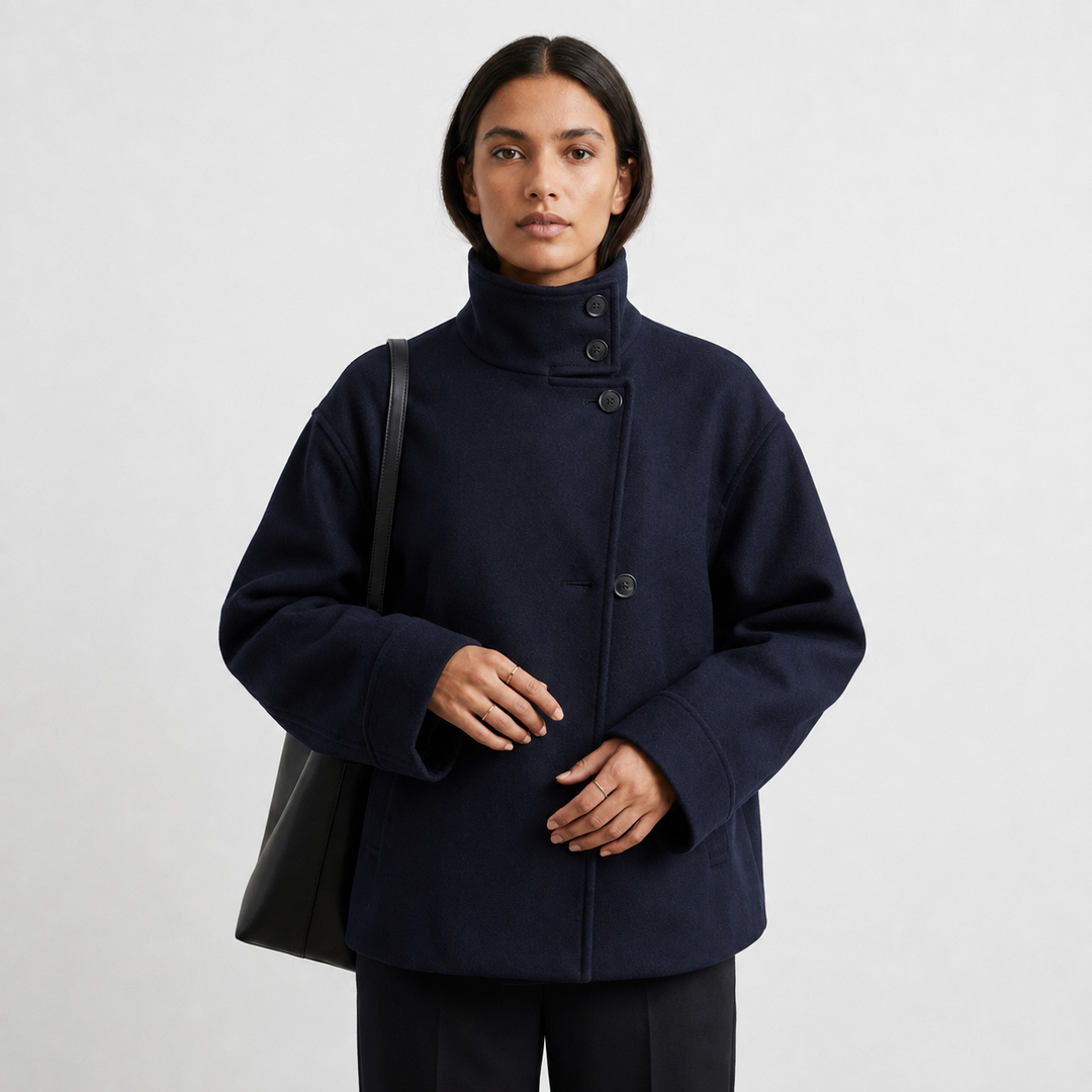 Thea | Relaxed Women's Wool Coat with Button Closure and High Neckline