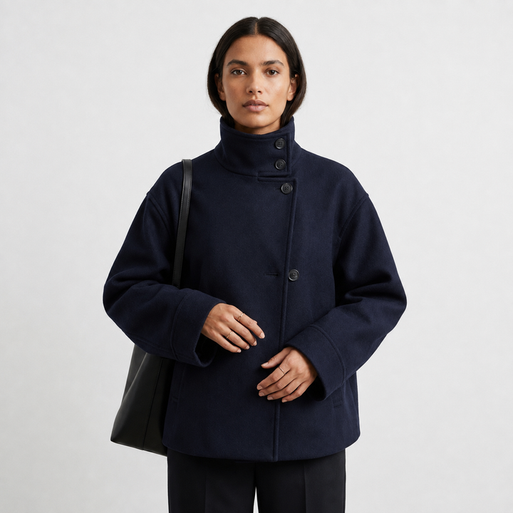 Thea | Relaxed Women's Wool Coat with Button Closure and High Neckline