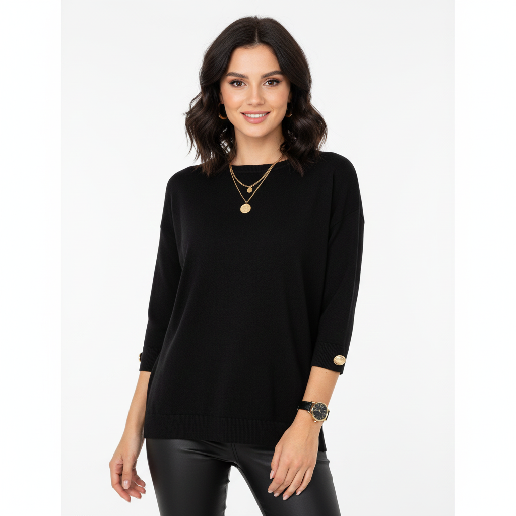 Shelley | Elegant Women's Oversized Knit Sweater with Button Trim Sleeves