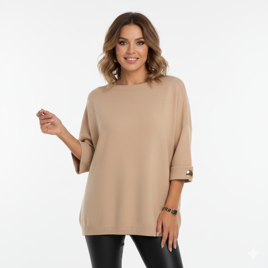 Shelley | Elegant Women's Oversized Knit Sweater with Button Trim Sleeves