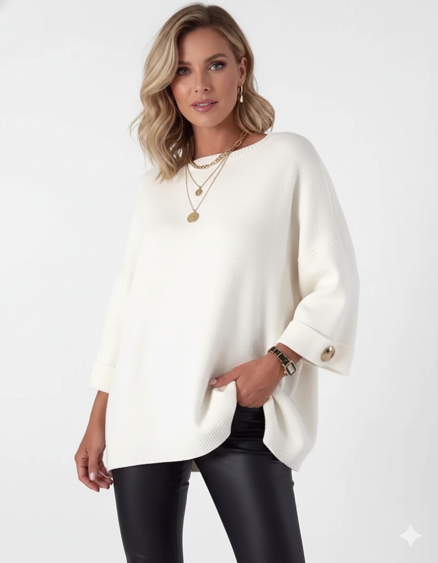 Shelley | Elegant Women's Oversized Knit Sweater with Button Trim Sleeves