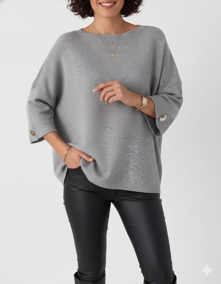 Shelley | Elegant Women's Oversized Knit Sweater with Button Trim Sleeves