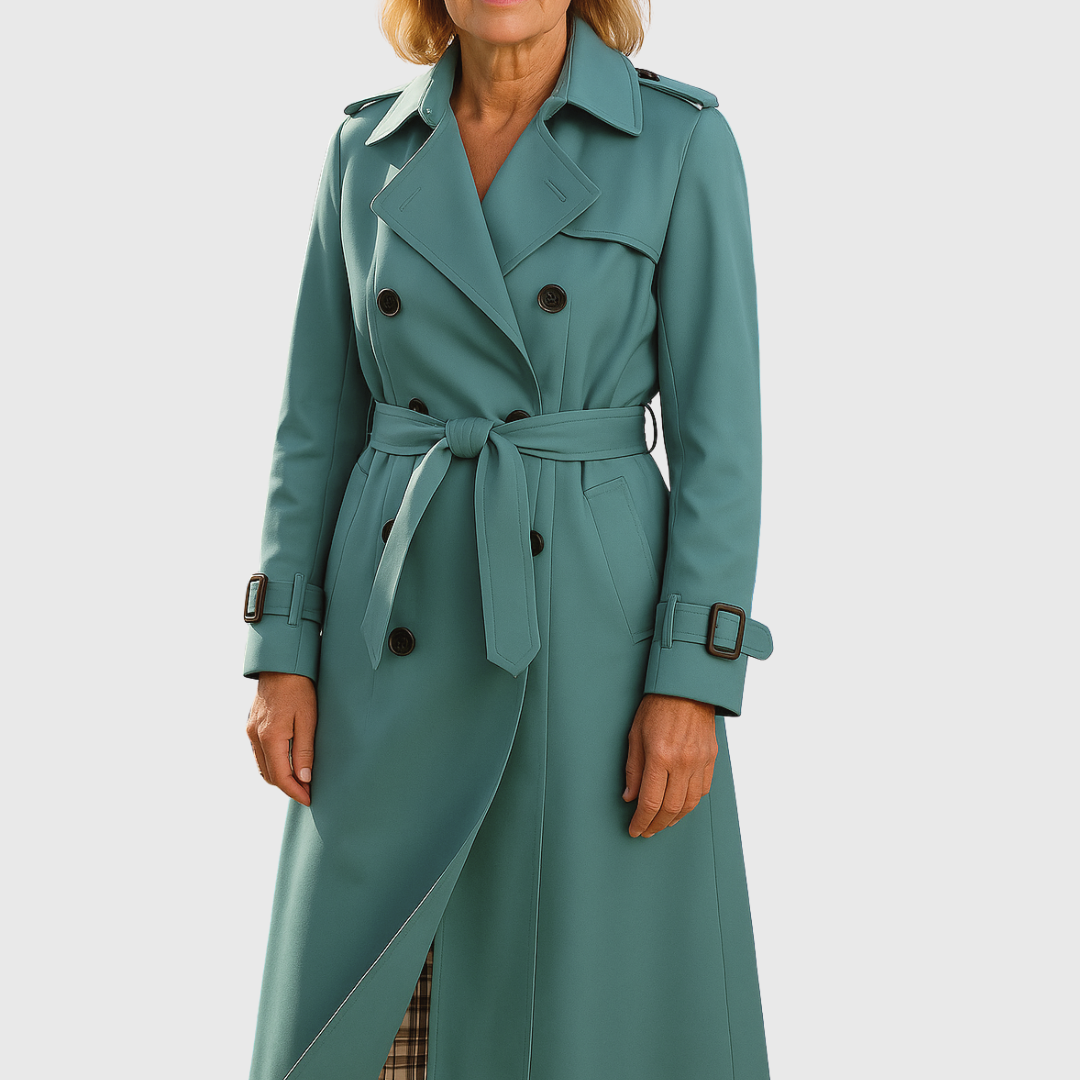 Women's Long Trench Coat Double Breasted Belted Lapel Outerwear
