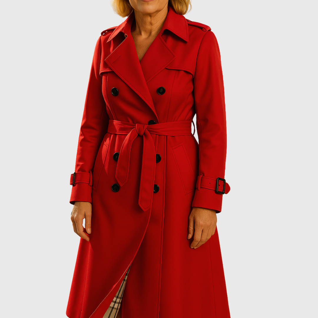 Women's Long Trench Coat Double Breasted Belted Lapel Outerwear
