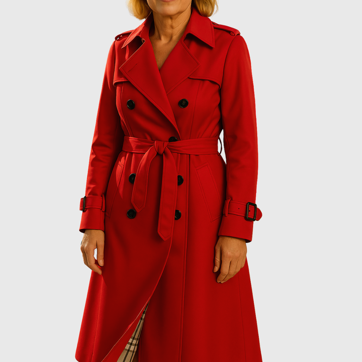 Women's Long Trench Coat Double Breasted Belted Lapel Outerwear