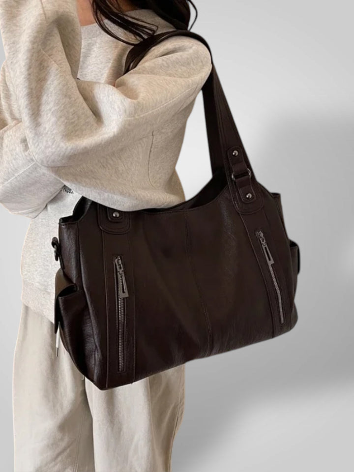 Zara | Sleek Shoulder Bag with Metal Accents and Spacious Compartments