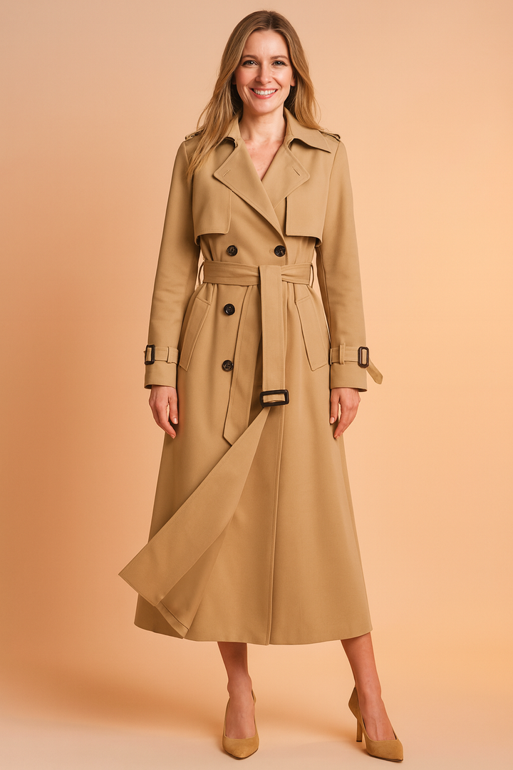 Winifred | Structured Women's Trench Coat with Adjustable Waist Belt and Wide Lapel Design