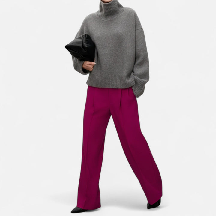 Lorelei | Pull à col roulé raffiné en pure laine avec bordures côtelées