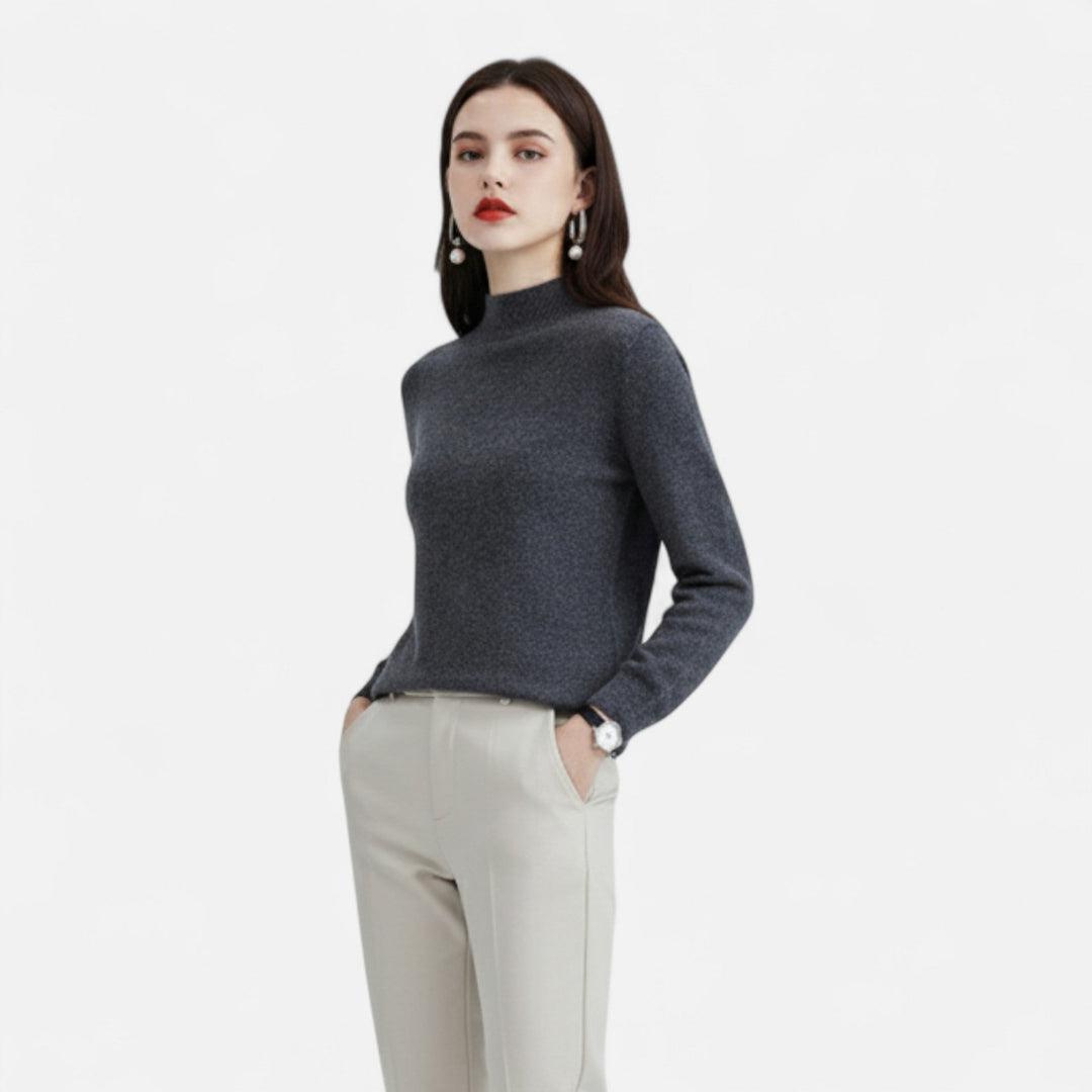 Lumina | Refined Pure Wool Half Neck Sweater with Ribbed Trim
