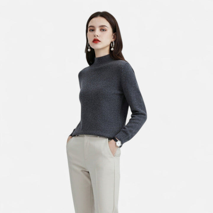 Lumina | Refined Pure Wool Half Neck Sweater with Ribbed Trim