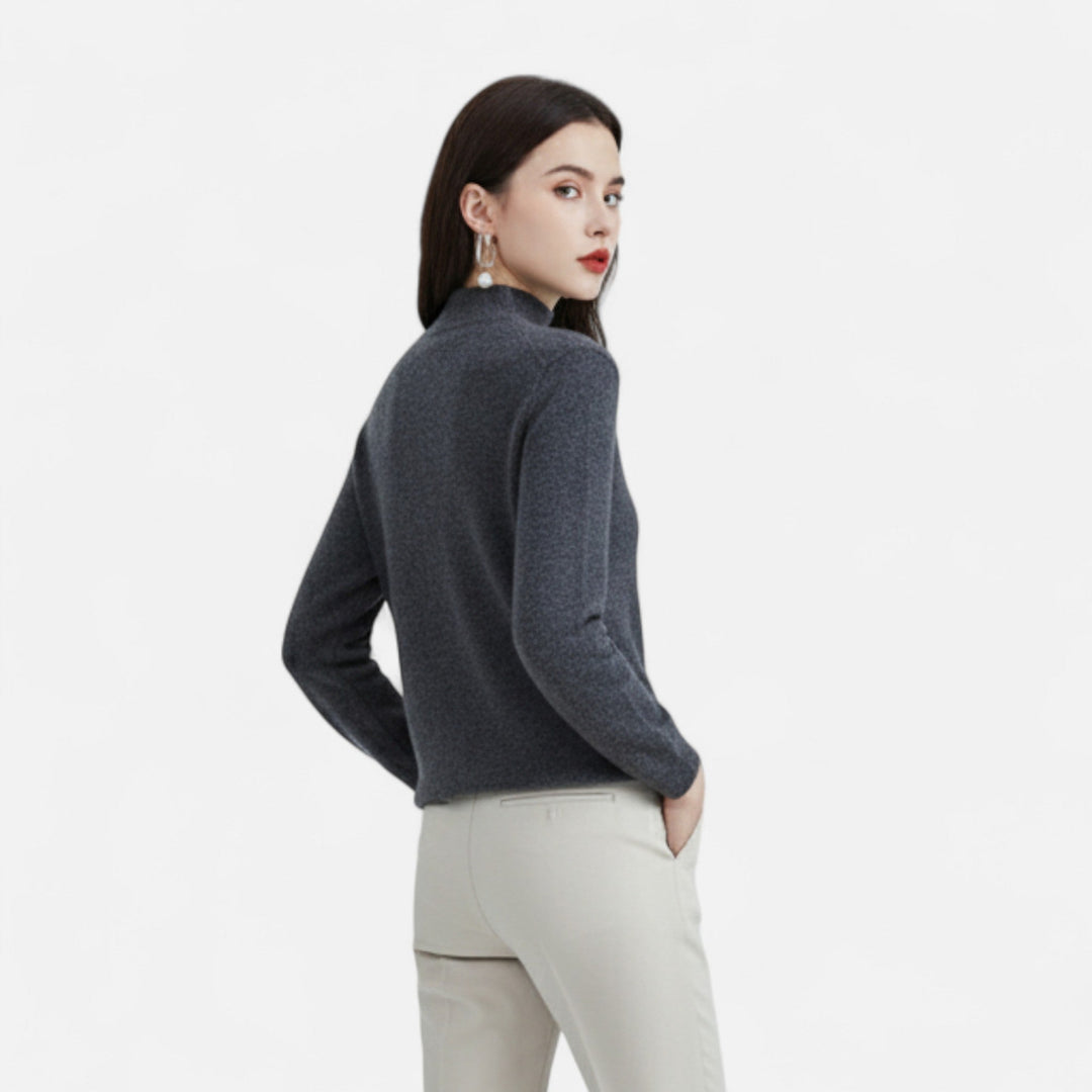 Lumina | Refined Pure Wool Half Neck Sweater with Ribbed Trim