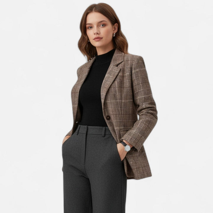 Delphine | Refined Women's Blazer with Tailored Fit and Plaid Pattern