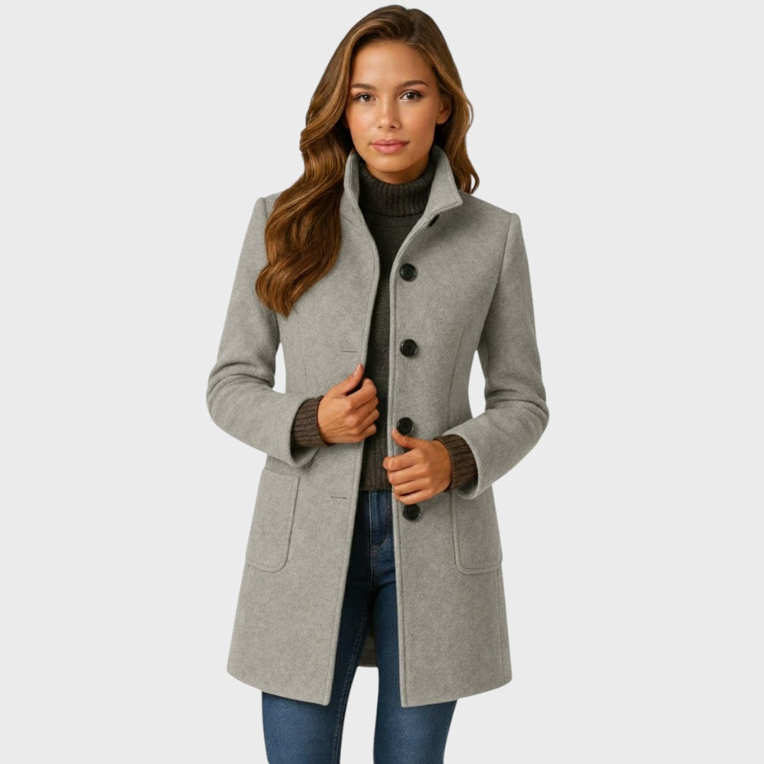Adalyn | Timeless Long Wool-Blend Coat with Structured Collar and Button Closure