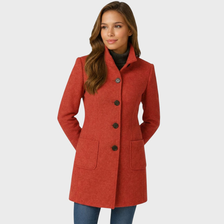 Adalyn | Timeless Long Wool-Blend Coat with Structured Collar and Button Closure