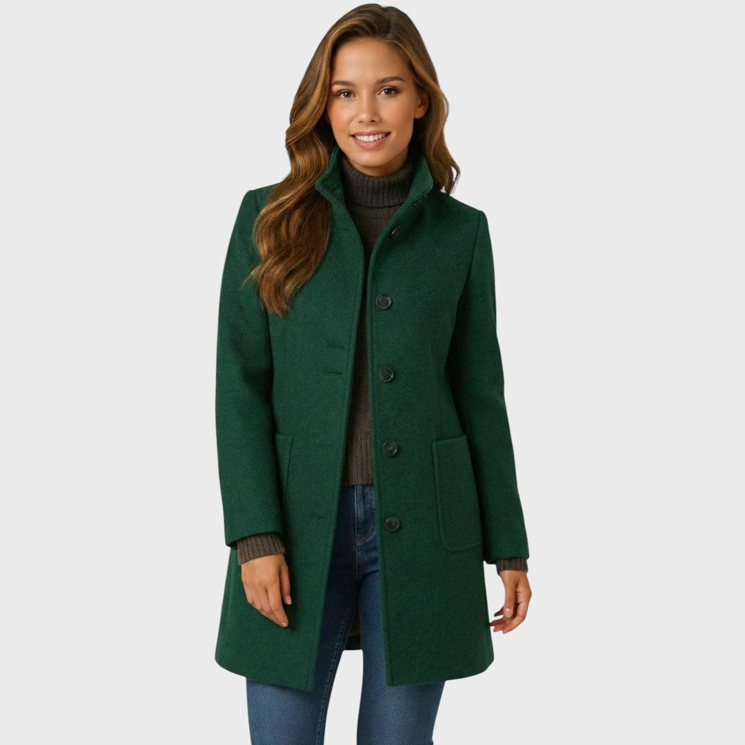 Adalyn | Timeless Long Wool-Blend Coat with Structured Collar and Button Closure