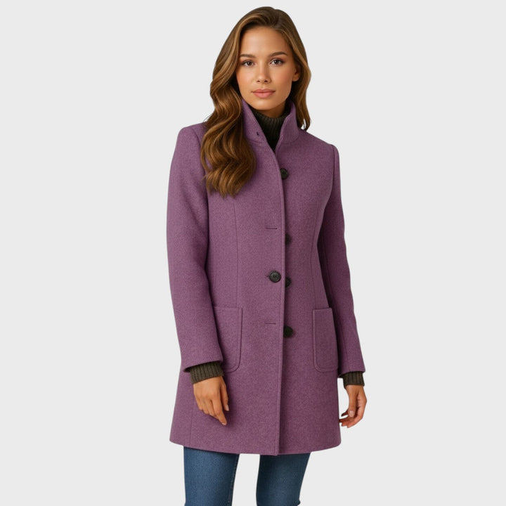 Adalyn | Timeless Long Wool-Blend Coat with Structured Collar and Button Closure