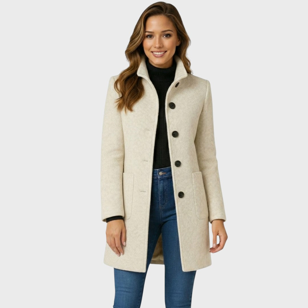 Adalyn | Timeless Long Wool-Blend Coat with Structured Collar and Button Closure