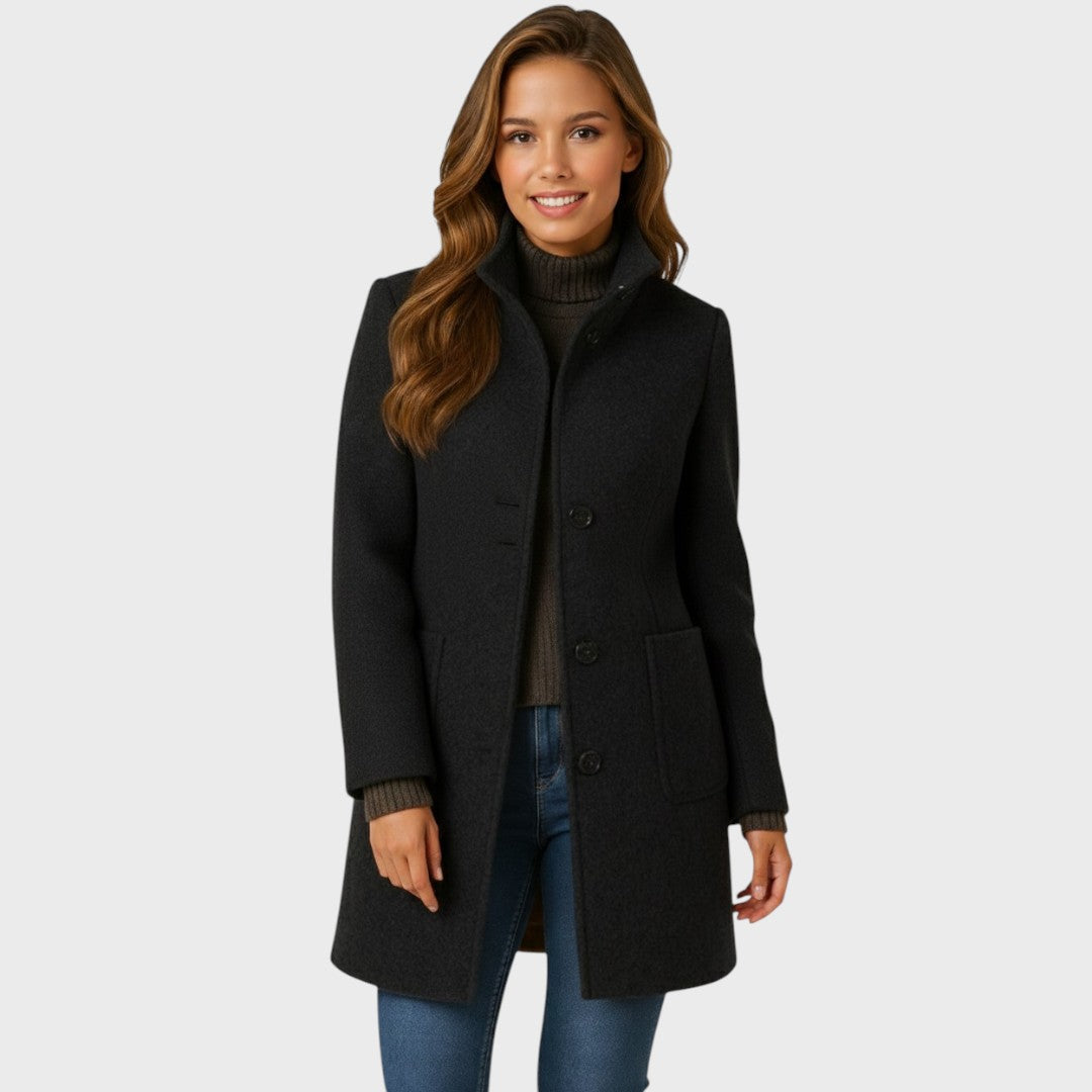 Adalyn | Timeless Long Wool-Blend Coat with Structured Collar and Button Closure