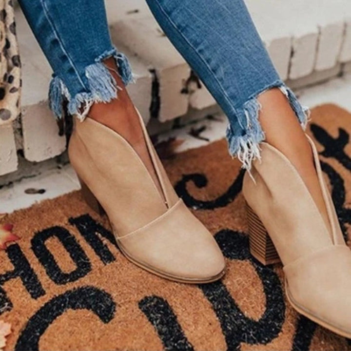 Bottines Femme - Bout Amande - Talon Épais Empilé - Chaussures Décontractées Sans Lacets