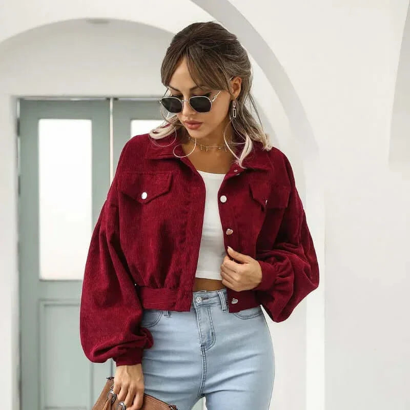Marlowe | Relaxed Women's Cropped Bomber Jacket with Button Front and Corduroy Fabric
