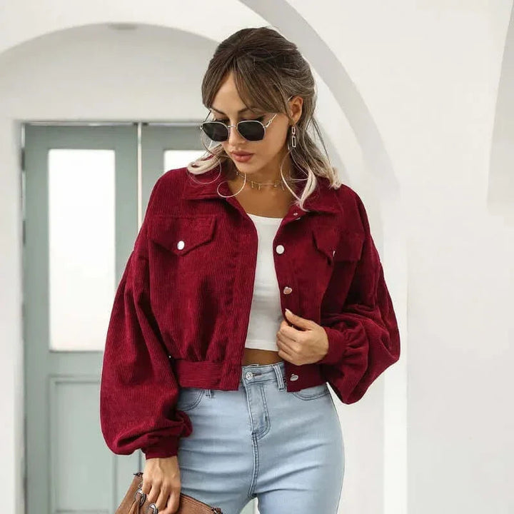 Marlowe | Relaxed Women's Cropped Bomber Jacket with Button Front and Corduroy Fabric