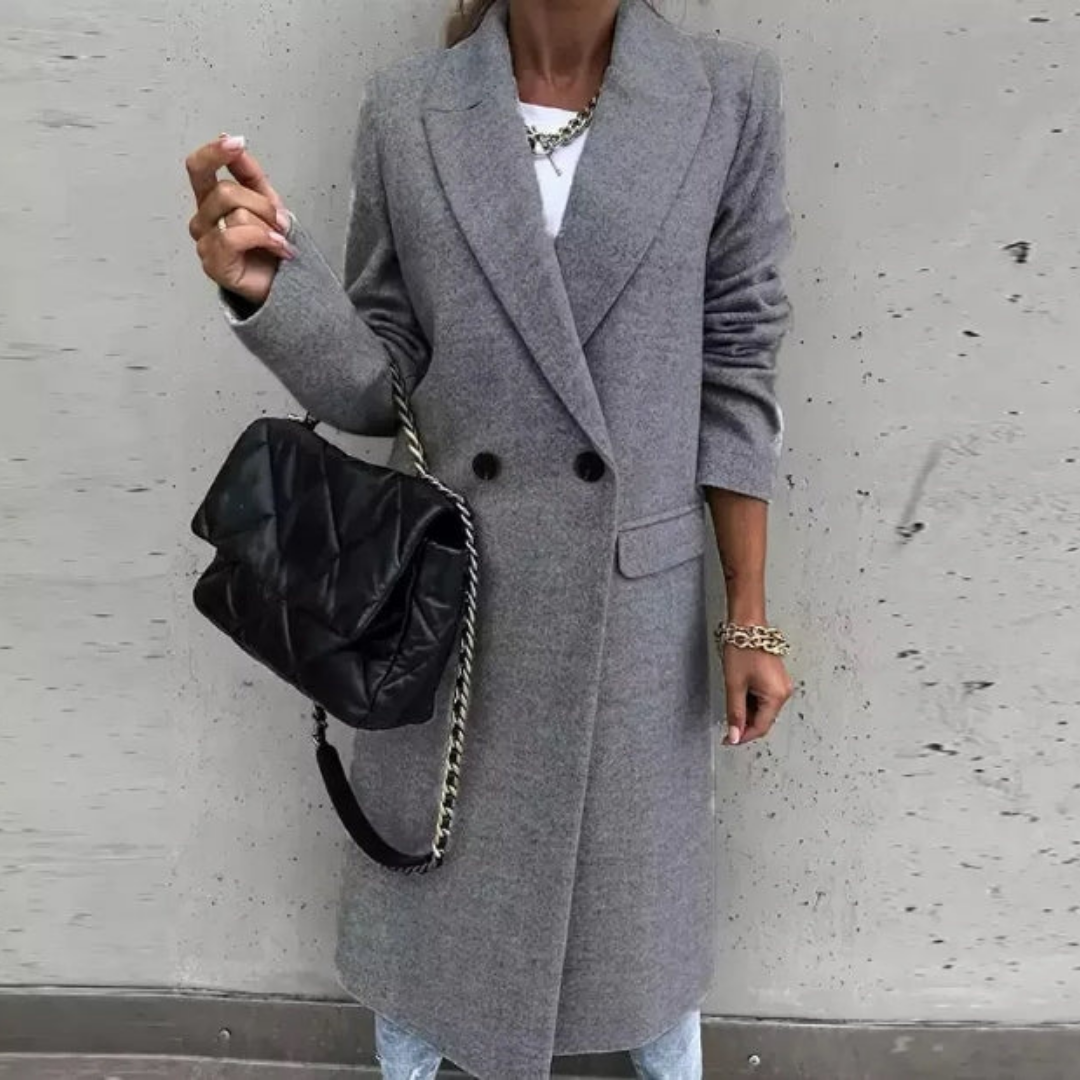 Rosalind | Timeless Women's Long Coat with Double-Breasted Design and Wool-Blend Fabric