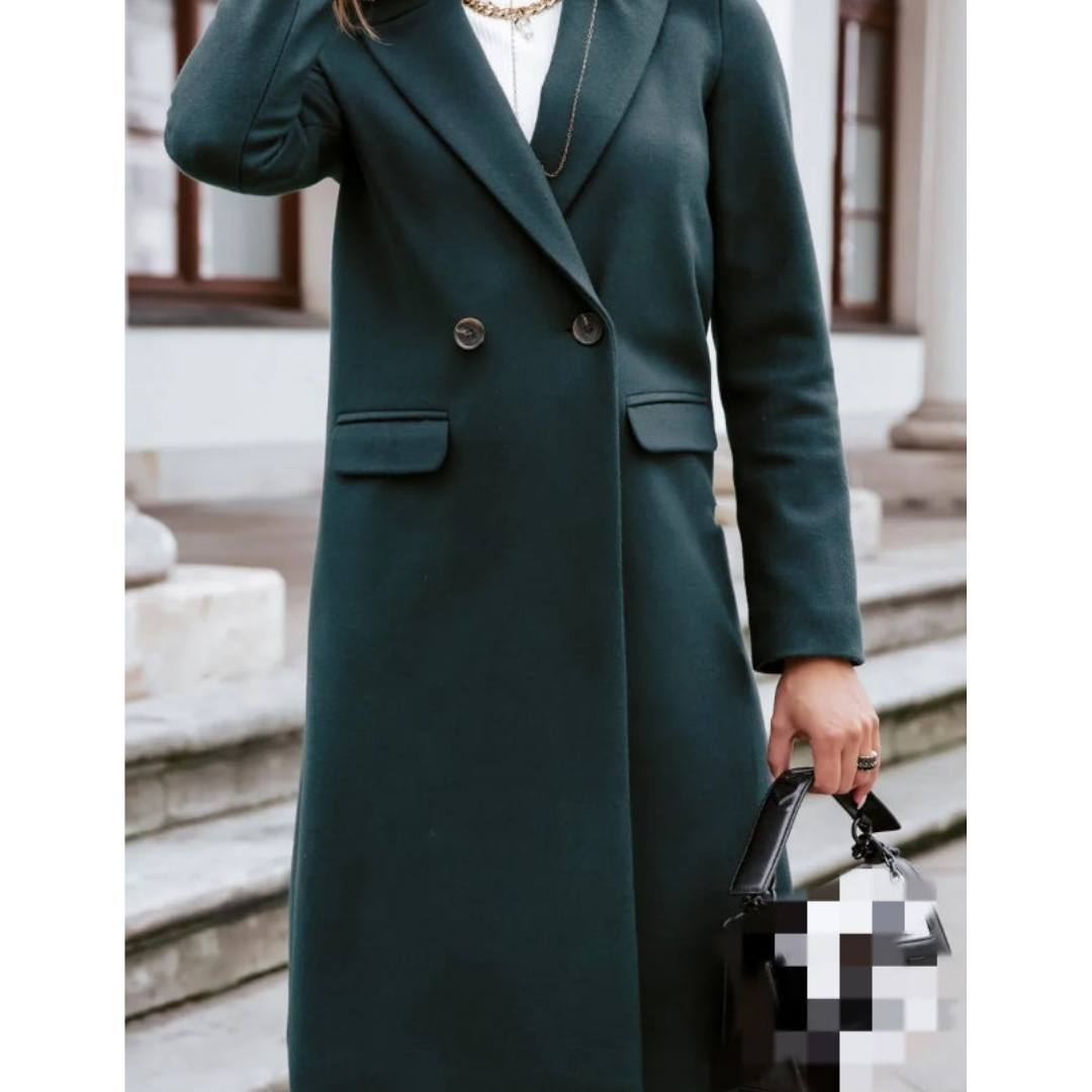 Rosalind | Timeless Women's Long Coat with Double-Breasted Design and Wool-Blend Fabric