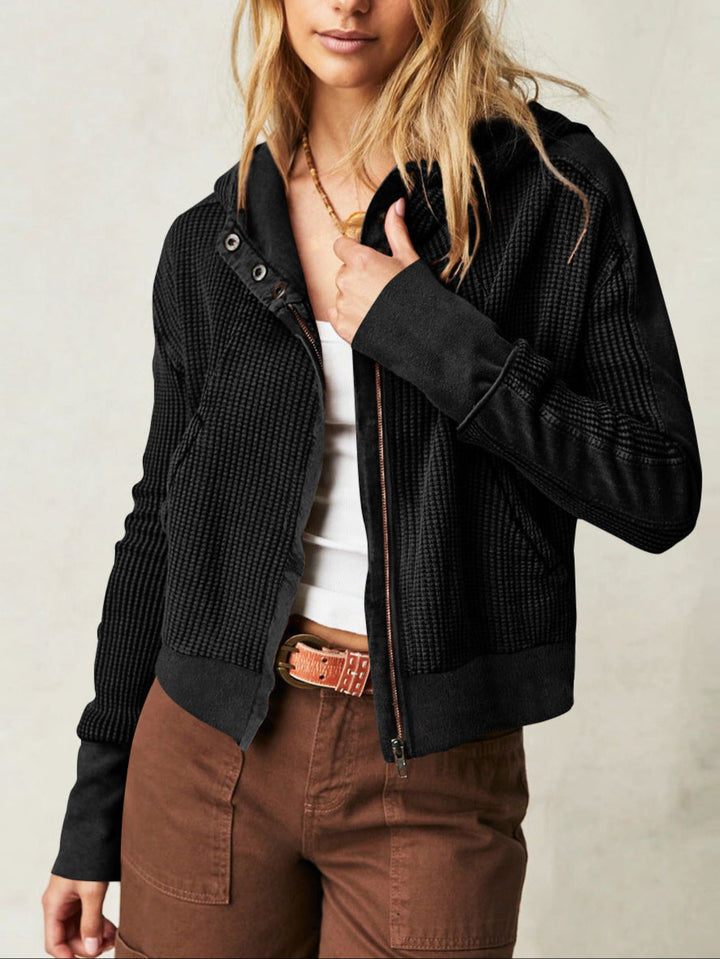 Women's Cotton Waffle Knit Zip Up Hoodie Casual Outerwear