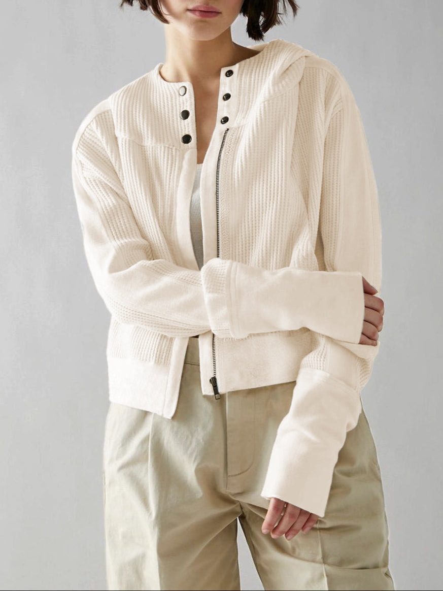 Women's Cotton Waffle Knit Zip Up Hoodie Casual Outerwear