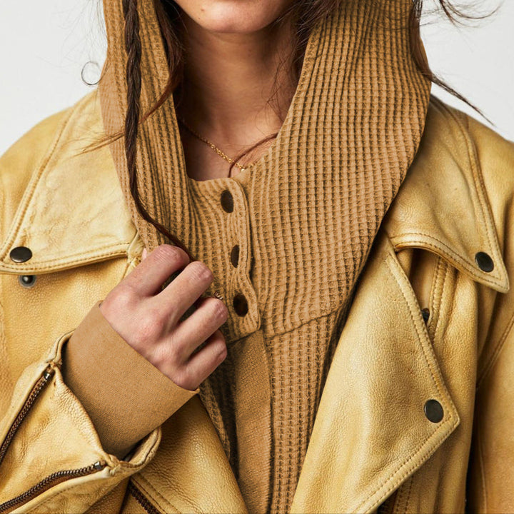 Women's Cotton Waffle Knit Zip Up Hoodie Casual Outerwear