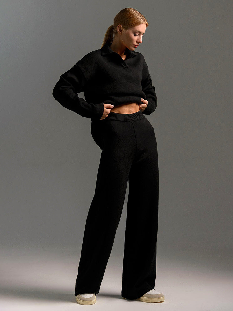 Guadalupe | Versatile Polo Sweater and Wide-Leg Pants Set with Classic Collar