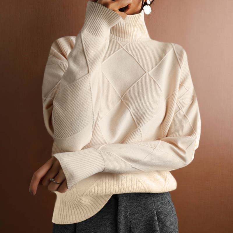 Romilly | Pull en maille sophistiqué à col roulé montant avec motif géométrique texturé