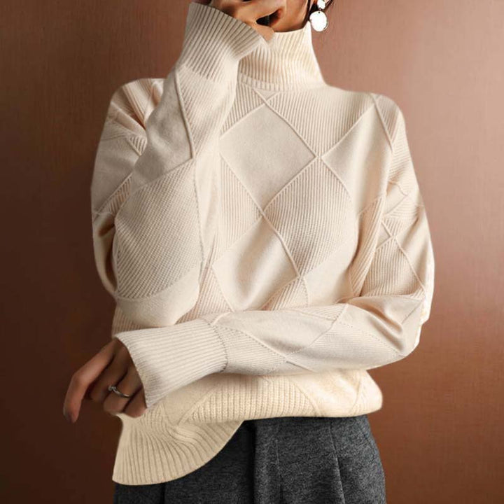 Romilly | Pull en maille sophistiqué à col roulé montant avec motif géométrique texturé
