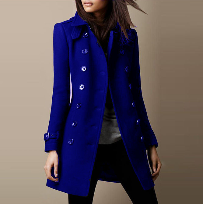 Women's Long Fitted Trenchcoat Double Breasted Outerwear
