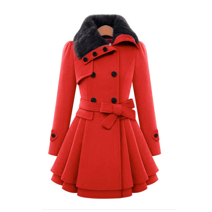 Aurelie | Trench-coat ceinturé d’inspiration vintage avec bordure en fausse fourrure et taille ajustée