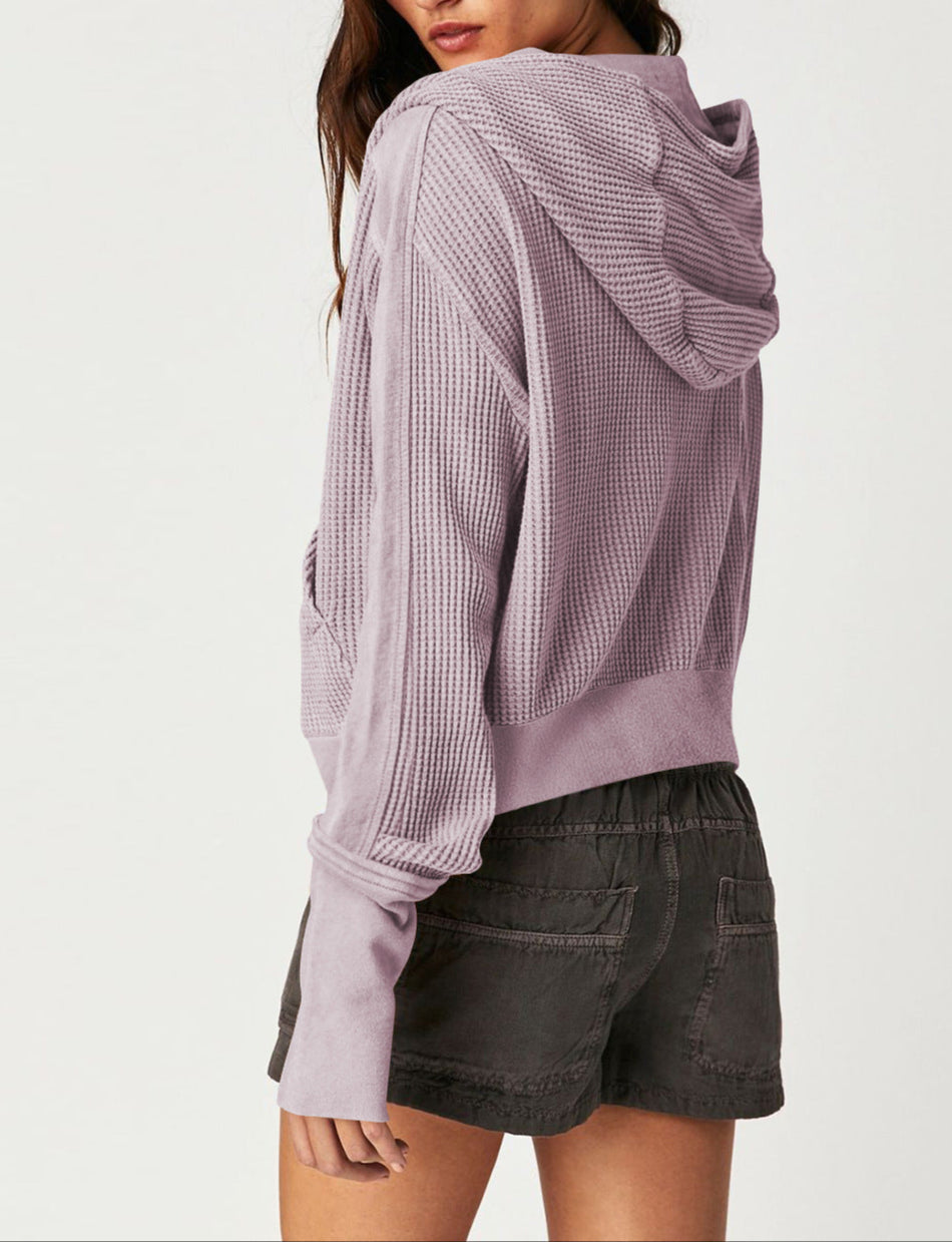 Women's Cotton Waffle Knit Zip Up Hoodie Casual Outerwear