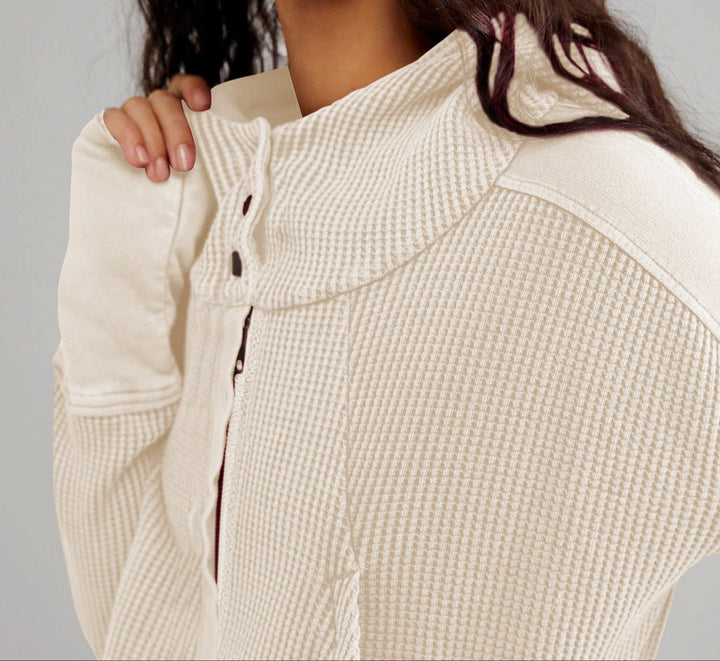 Women's Cotton Waffle Knit Zip Up Hoodie Casual Outerwear