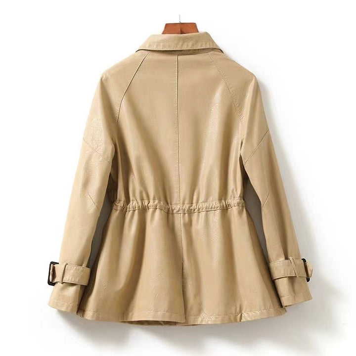 Veste en cuir en peau de mouton véritable, taille cintrée  