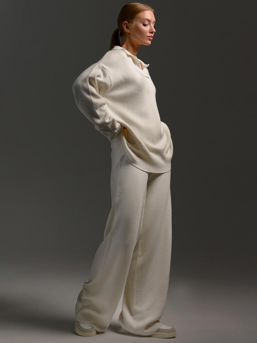 Guadalupe | Versatile Polo Sweater and Wide-Leg Pants Set with Classic Collar