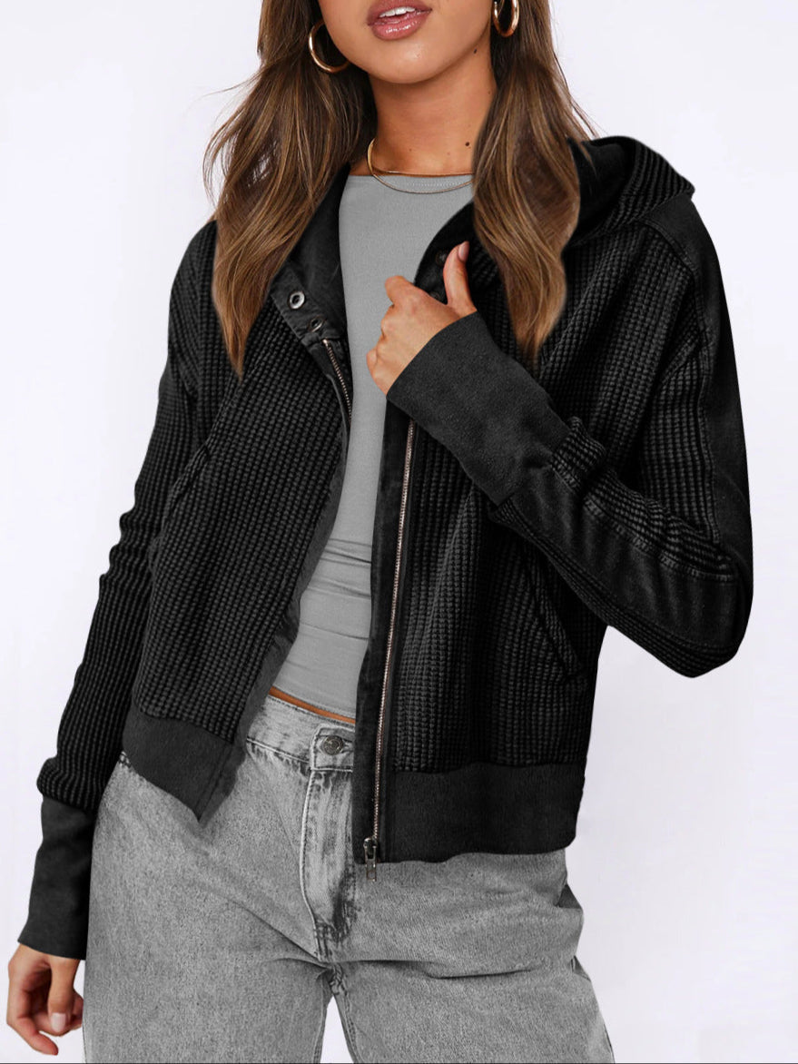 Women's Cotton Waffle Knit Zip Up Hoodie Casual Outerwear