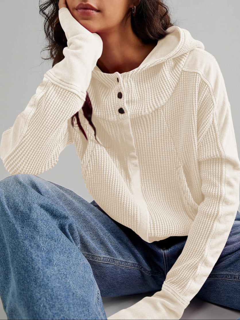 Women's Cotton Waffle Knit Zip Up Hoodie Casual Outerwear