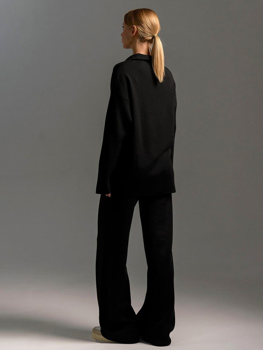 Guadalupe | Versatile Polo Sweater and Wide-Leg Pants Set with Classic Collar