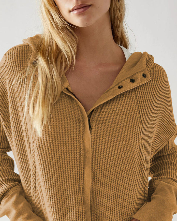 Women's Cotton Waffle Knit Zip Up Hoodie Casual Outerwear
