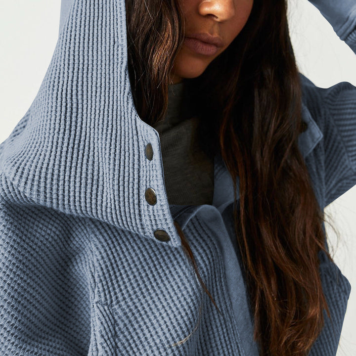 Women's Cotton Waffle Knit Zip Up Hoodie Casual Outerwear