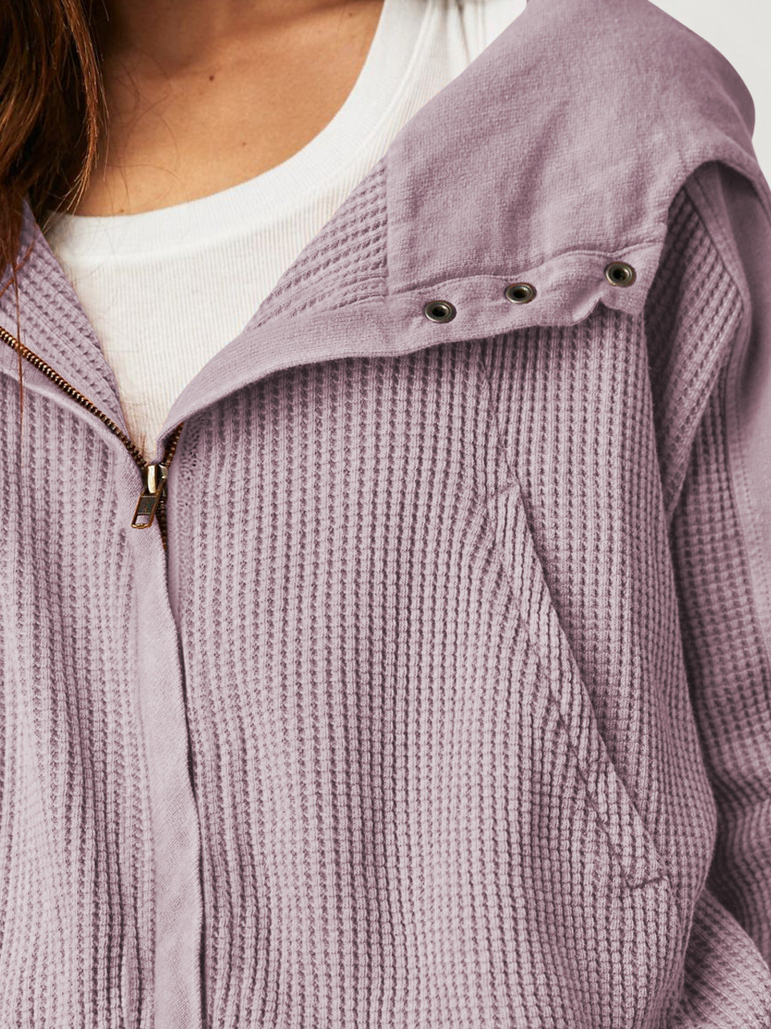Women's Cotton Waffle Knit Zip Up Hoodie Casual Outerwear